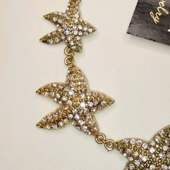 Traci Lynn"Sea Stars"Rhinestone Studded StarFish GoldTone Statement Necklace - Picture 9 of 9